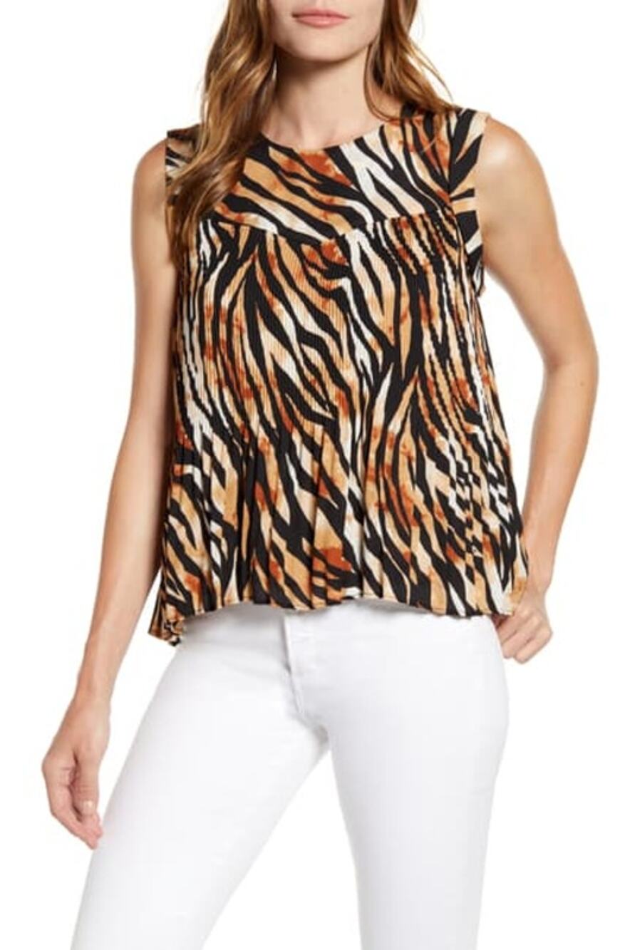 Gibson x Hot Summer Nights Roselyn Zebra Pleated Tank Top Women S Brown Black